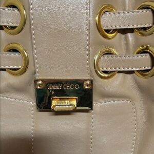 Jimmy Choo Cream Leather Shoulder Bag with Gold Accents